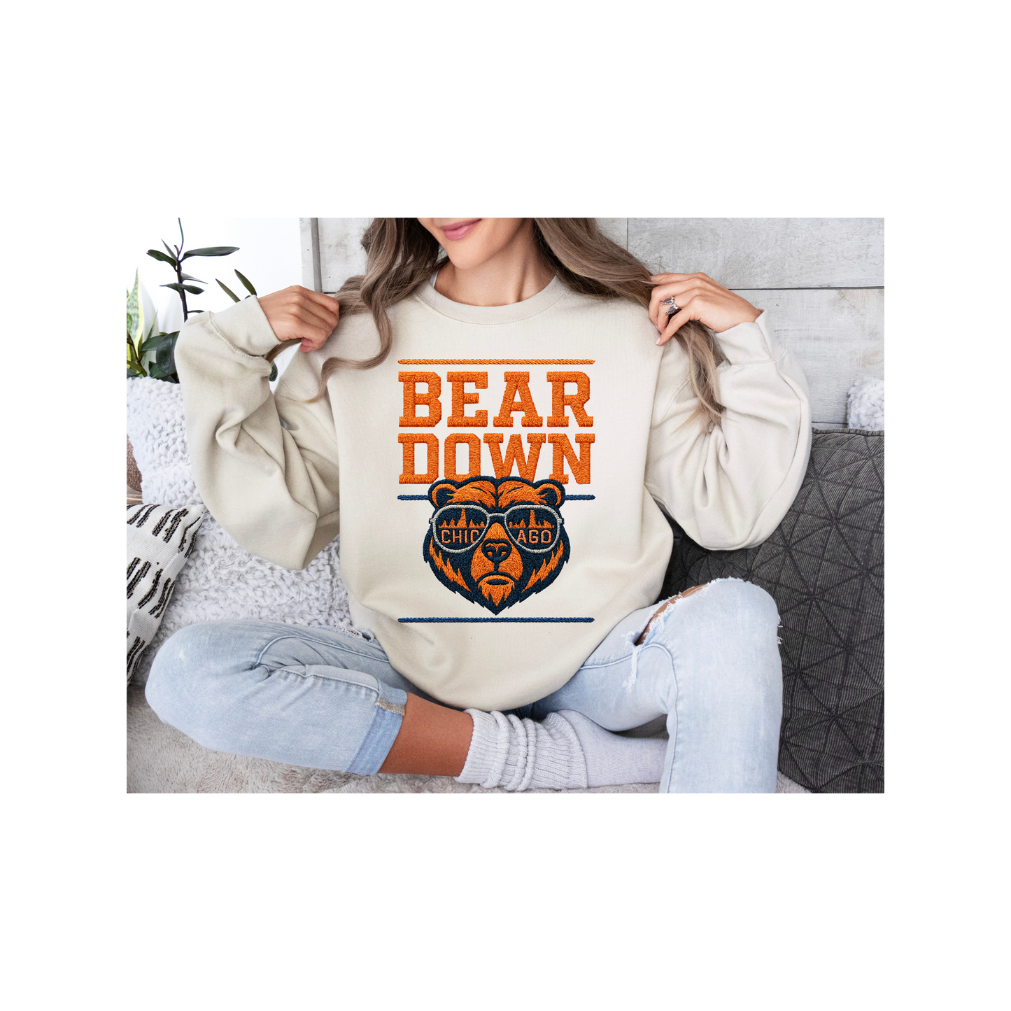 FAUX EMBROIDERED BEAR DOWN DTF Transfer