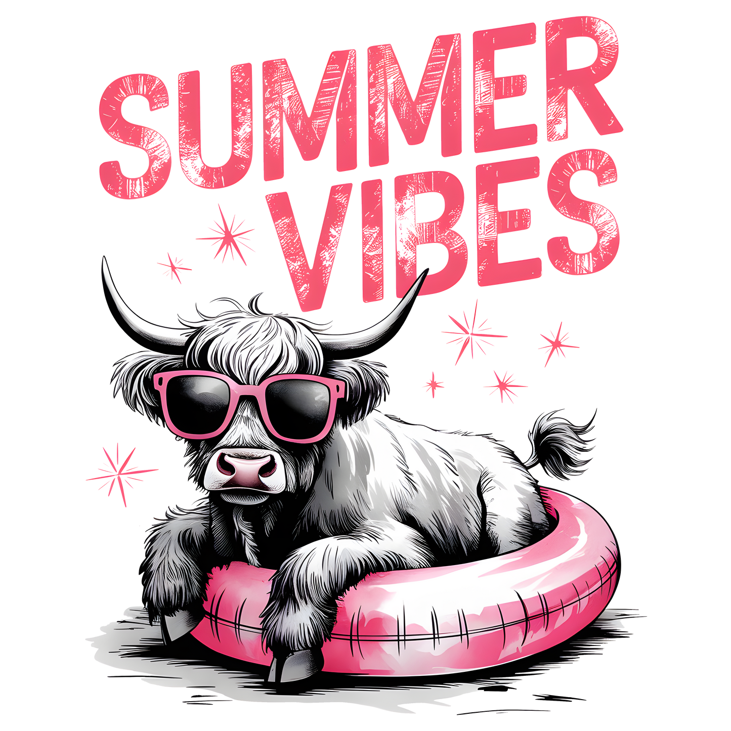 Highland Cow Summer Vibes-DTF TRANSFER