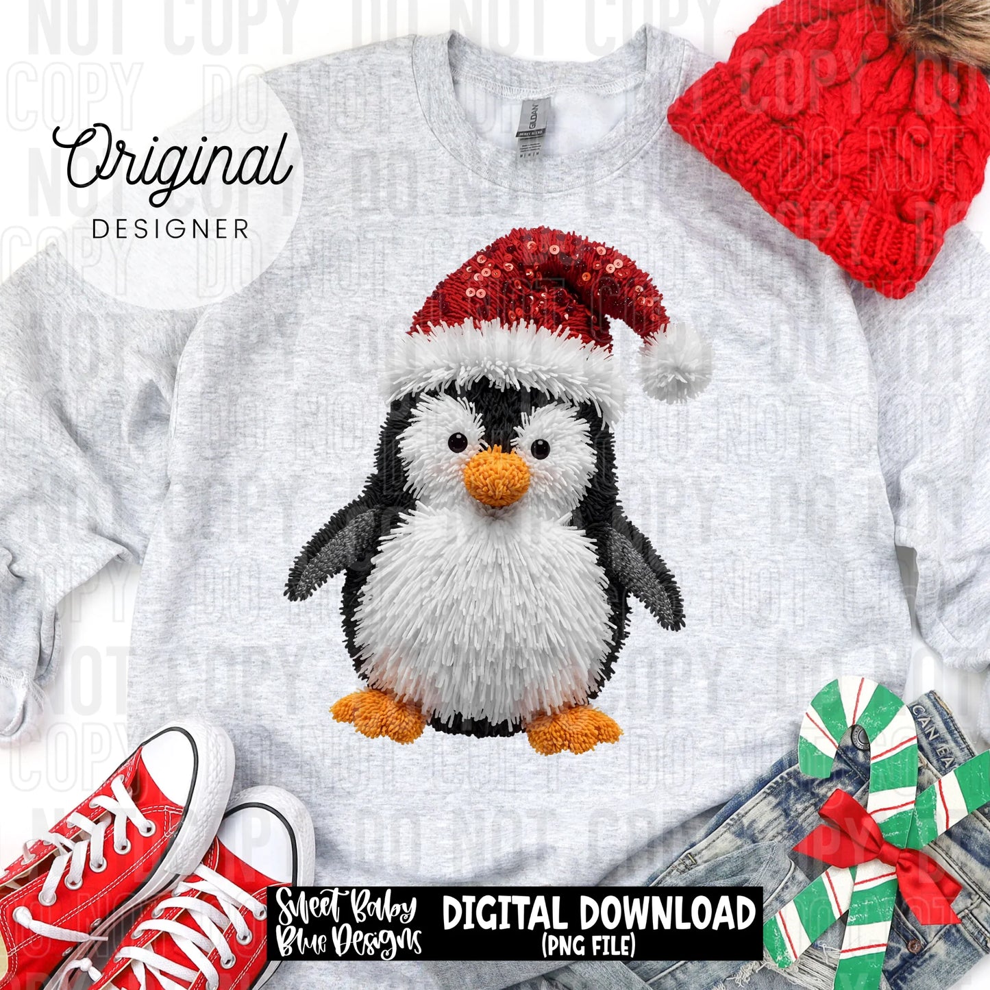 Chunky Crochet Penguin DTF Transfer