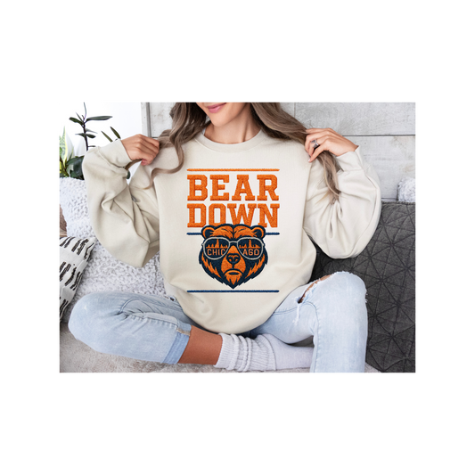 FAUX EMBROIDERED BEAR DOWN DTF Transfer