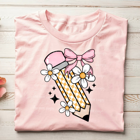 Flower Bow Pencil DTF Transfer
