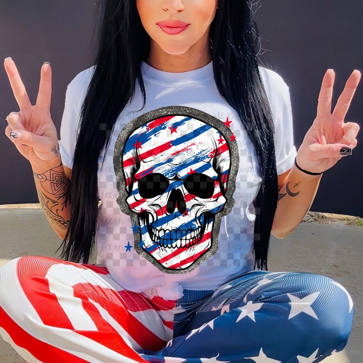 Red White Blue Skull DTF Transfer