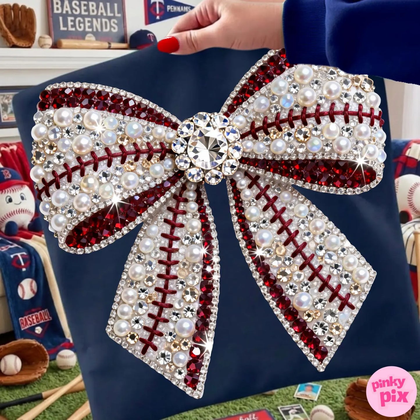 Rhinestone Baseball Bow DTF Transfer
